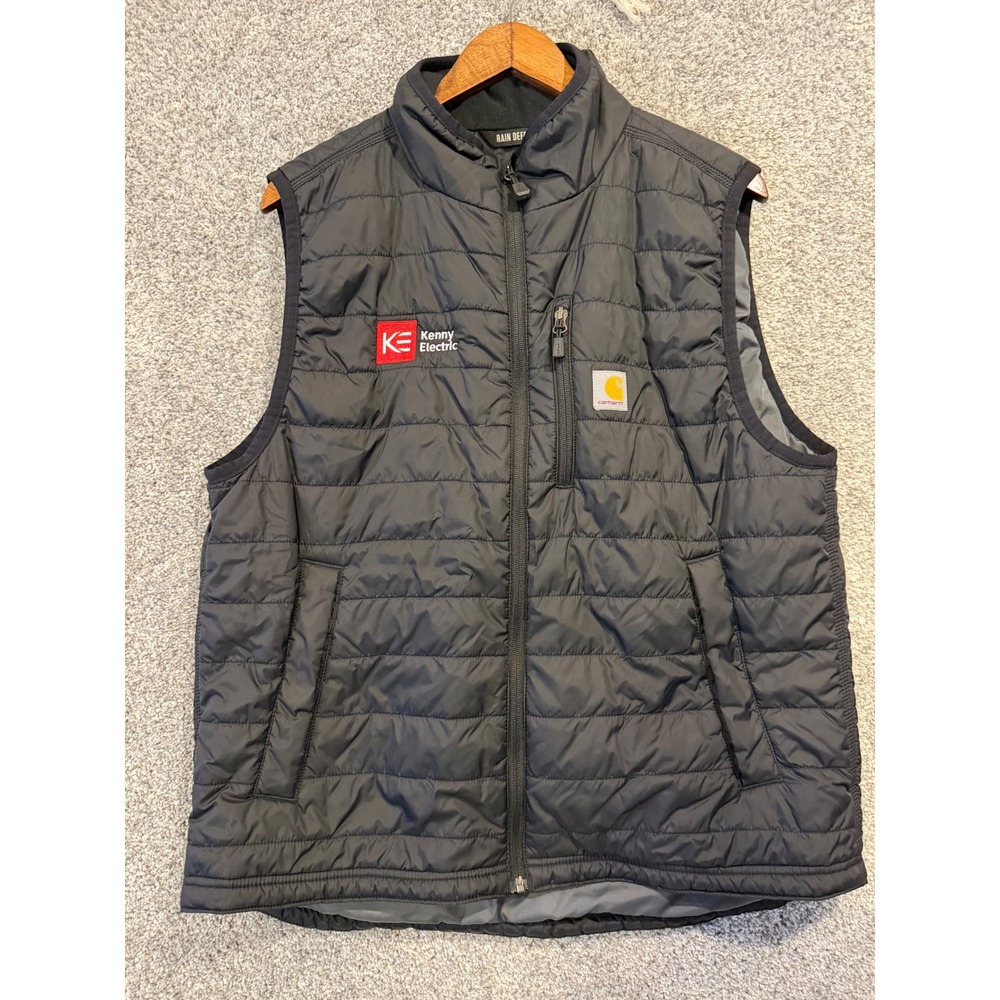 Carhartt Vest Mens L Black Gilliam Rain Defender OV2286-M Puffer Kenny Electric*